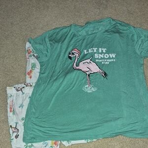 Life Is Good Teal Flamingo Pajama Set